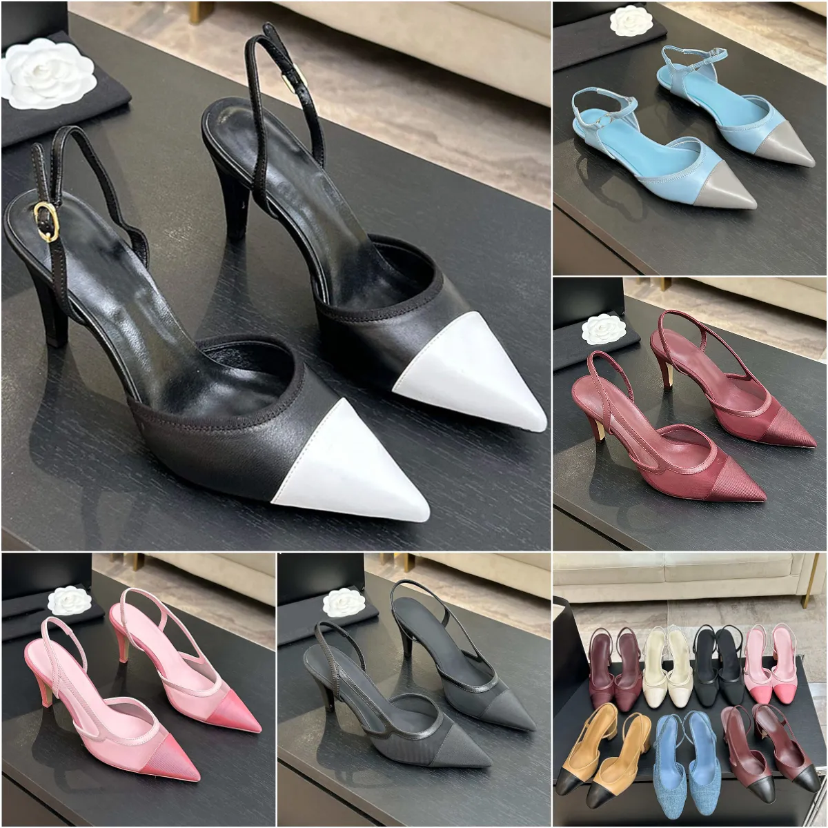 Designer pink slingback heels women pumps with genuine leather satin ...
