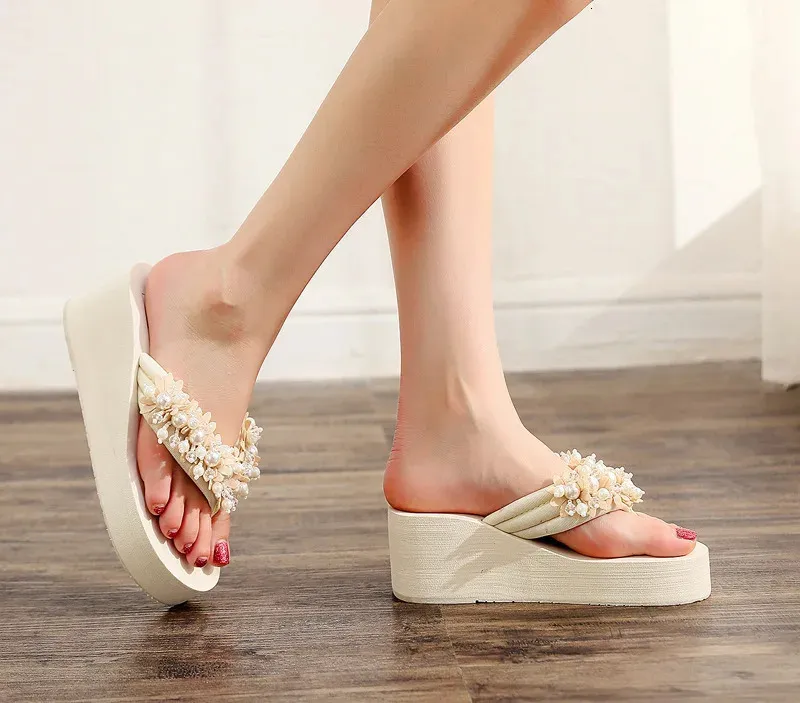 Damen Keilabsatz Flip Flops Für Den Sommer Strand Pantoletten_voghion.com