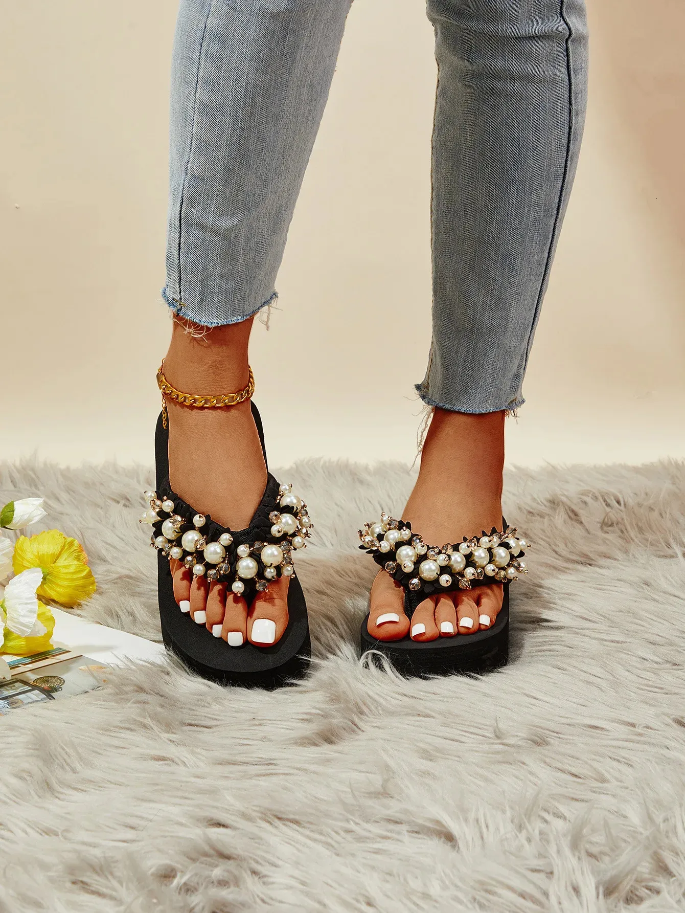 Damen Keilabsatz Flip Flops Für Den Sommer Strand Pantoletten_voghion.com