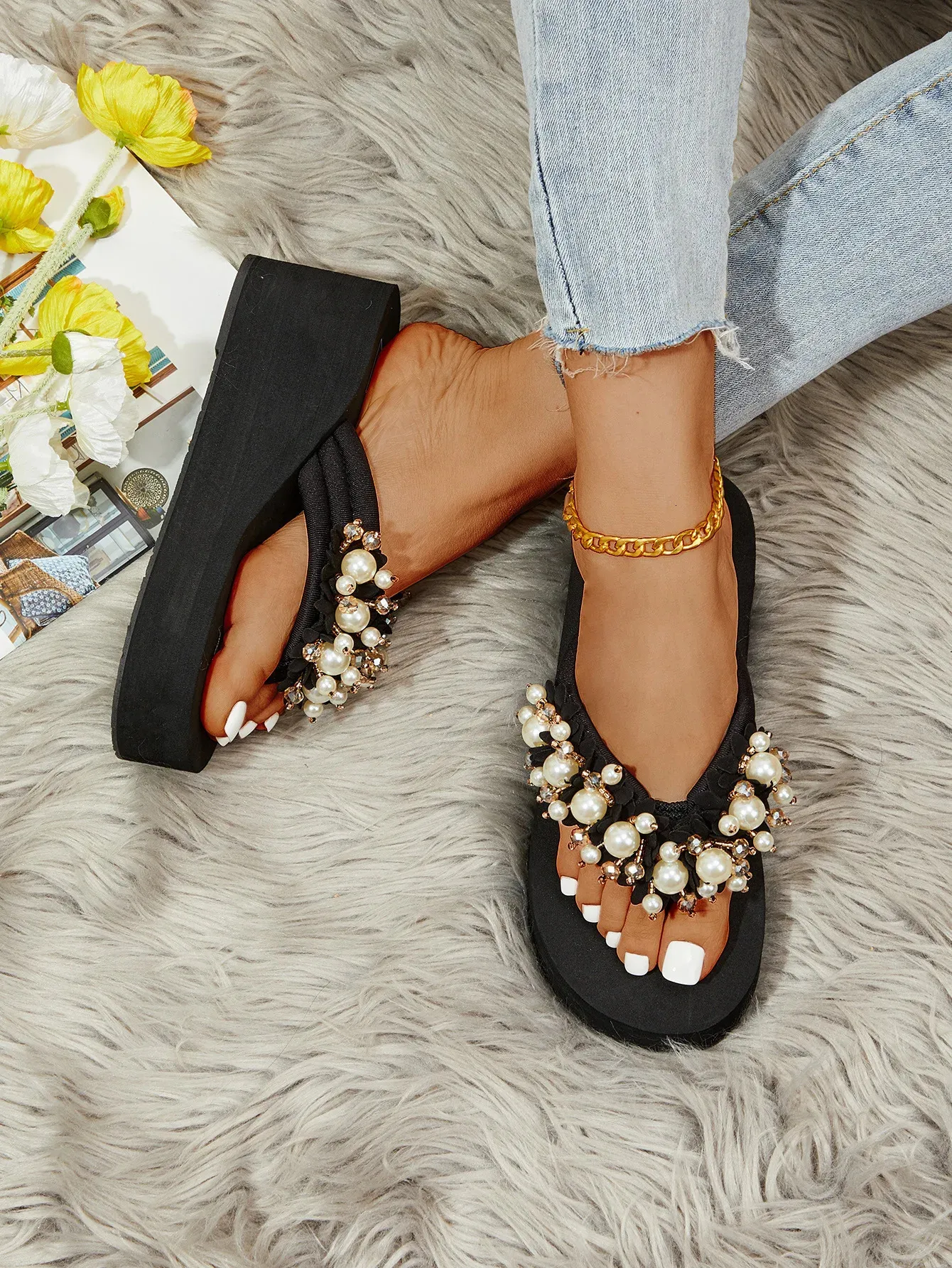 Damen Keilabsatz Flip Flops Für Den Sommer Strand Pantoletten_voghion.com