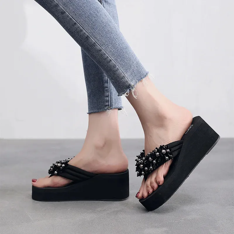 Damen Keilabsatz Flip Flops Für Den Sommer Strand Pantoletten_voghion.com