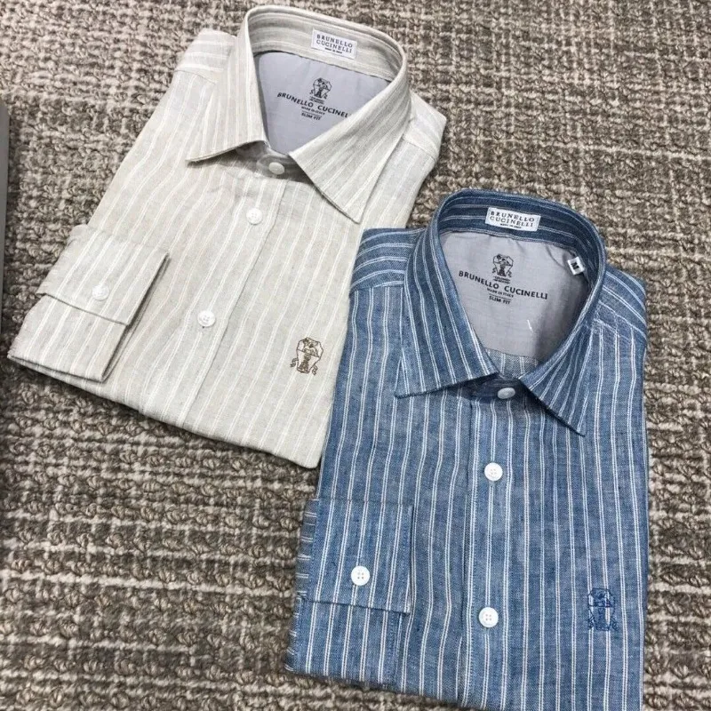 Luxury Designer Mens Linen Shirt Italian Vertical From