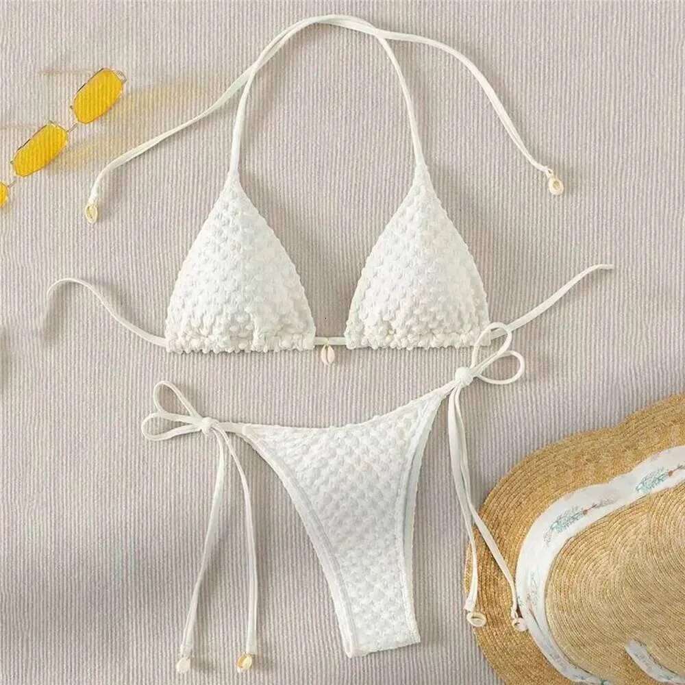 Y260303 White String Micro Bikini Thong Halter... From Mineyo, $6.57 ...