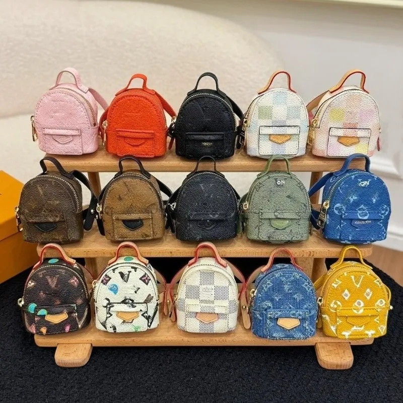 Leather Small Backpack Keychain Luxury Mini Backpack Keychains For Women  And Men Genuine Leather Monogram Bag