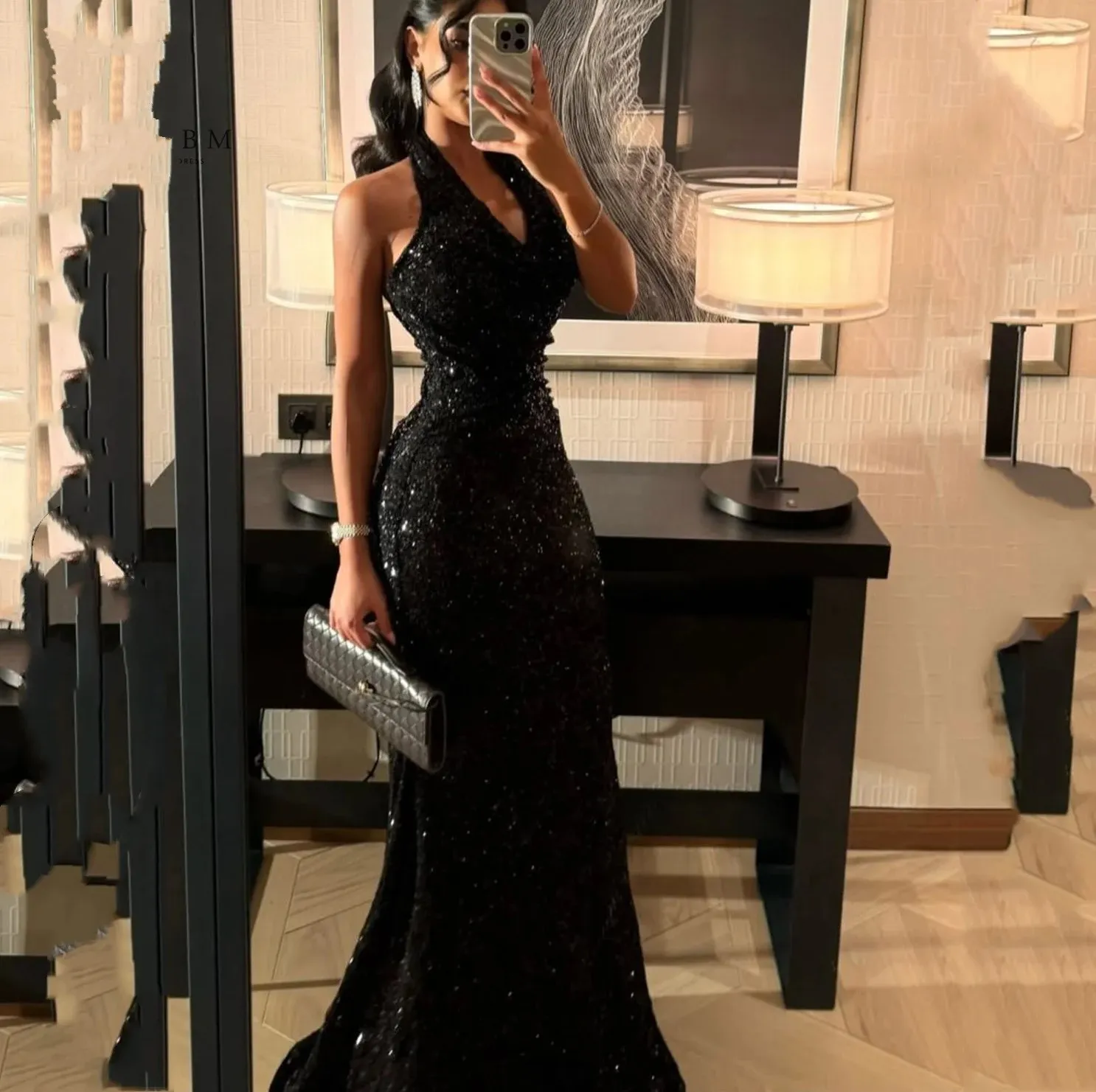 black halter mermaid prom dress 2026 Backless Sequined Pleated Floor-Length Evening Gown from Dhgate Prom Dresses floral blue
