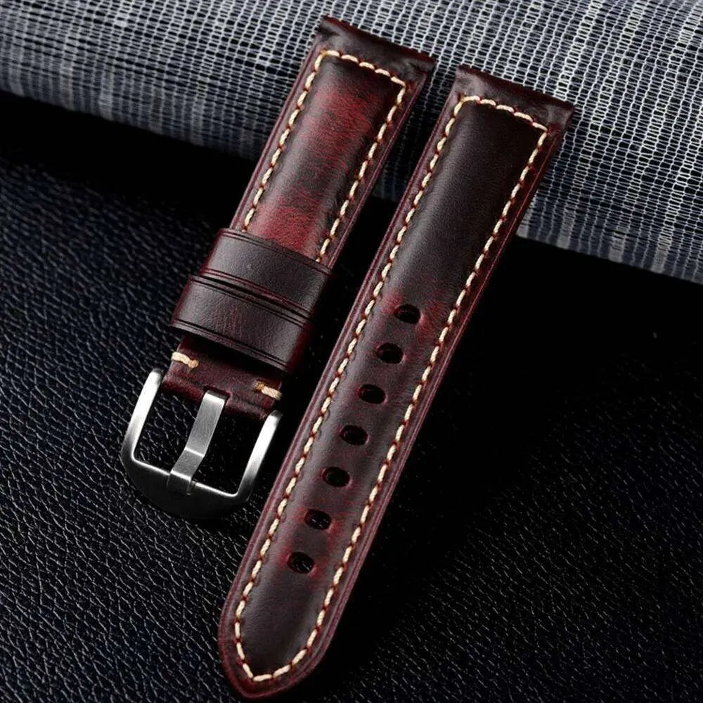 Cinturino Per Orologio In Vera Pelle Cerata Effetto Retrò – 18 20 22 24 26 Mm
