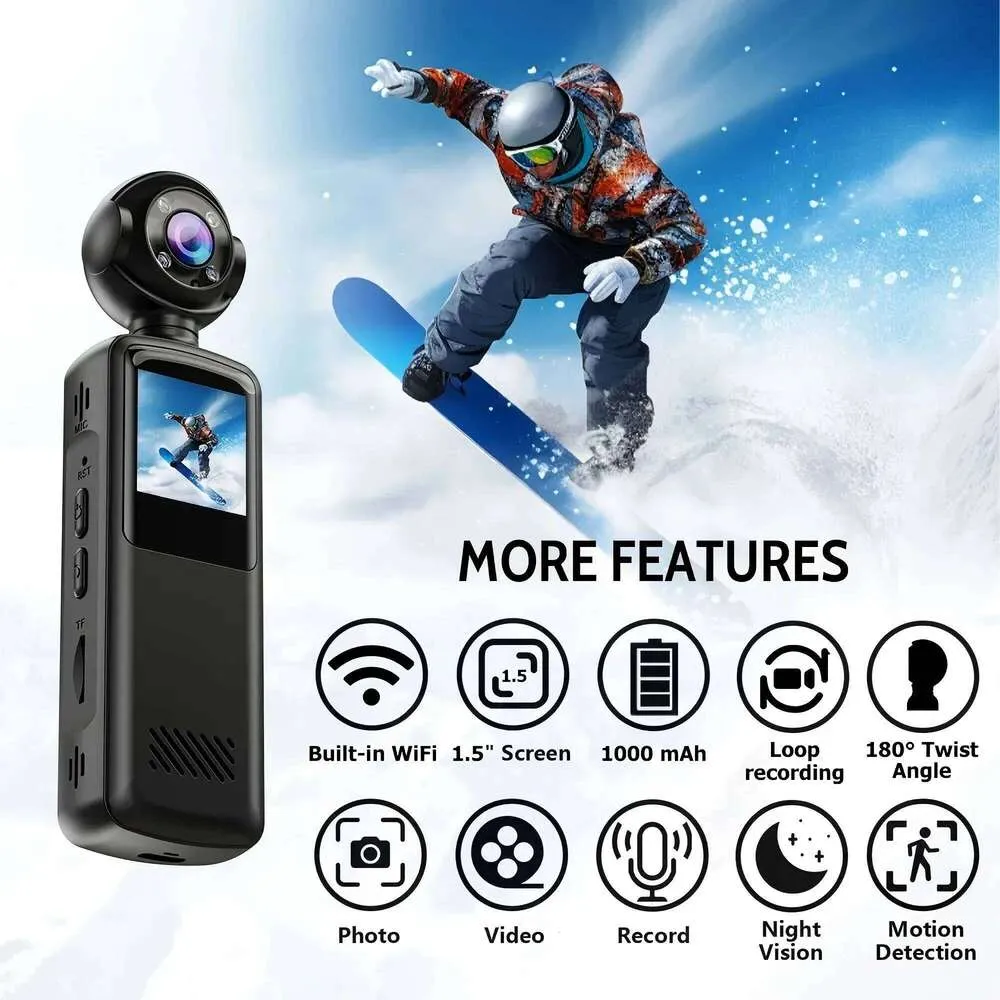 Small Action Video Camera Mini HD Action Camera 180-Degree Rotatable Wearable Outdoor Sports ...