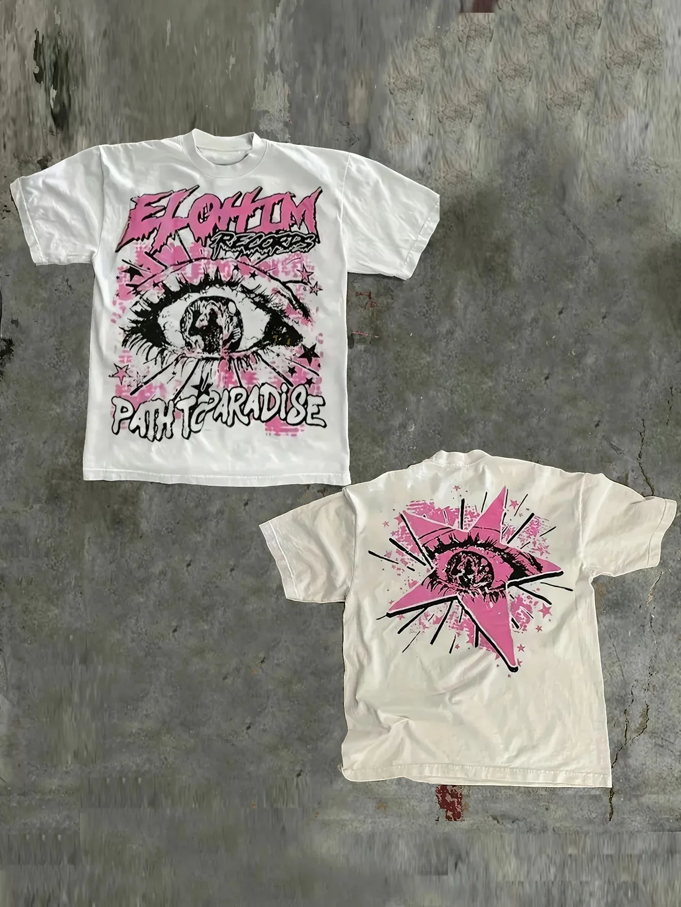 Mens Y2K ELOHIM Paradise Road Slogan T Shirts For Man White Pink