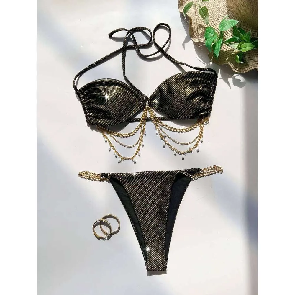 Chain String Top Glitter String Push Up Bikini With V Wire With Chain... From ...