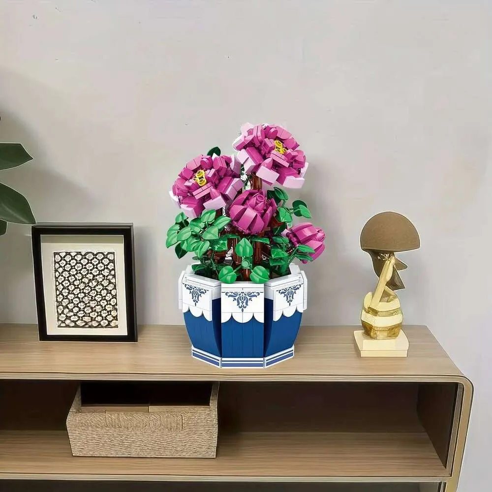 Peony Flower Bouquet Building Blocks Kit Plastic Bricks Set for Home ...