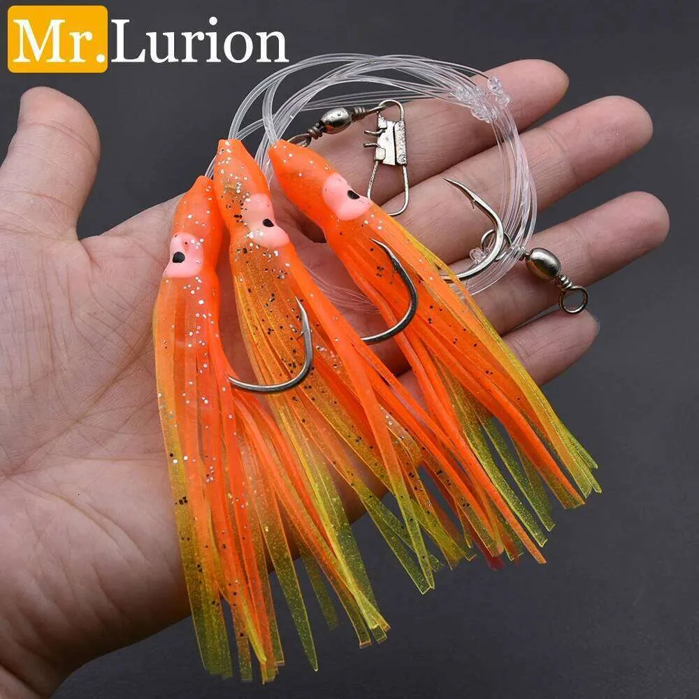Mrlurion 2 bags artificial squid soft lure string hooks with 3 sharp ...
