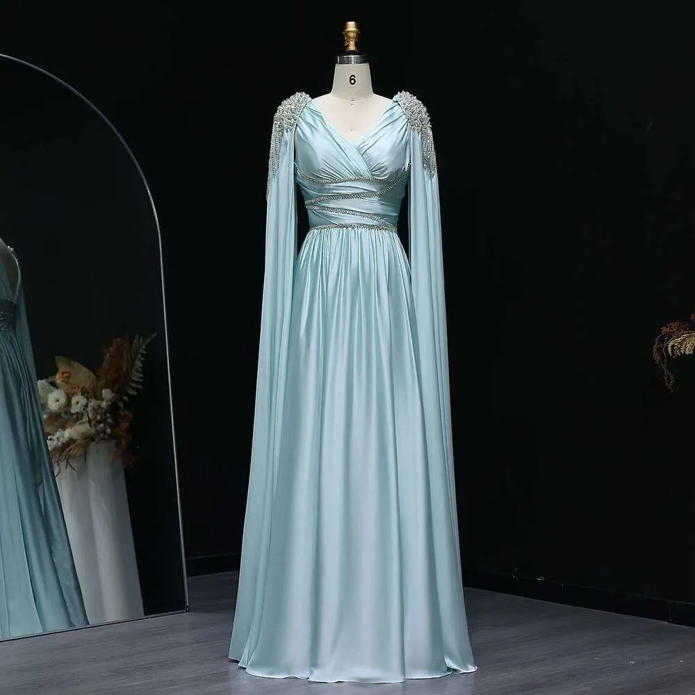 Rose Gold Arabic V Neck Turquoise Evening Dress With... From Museclothes, $281.85