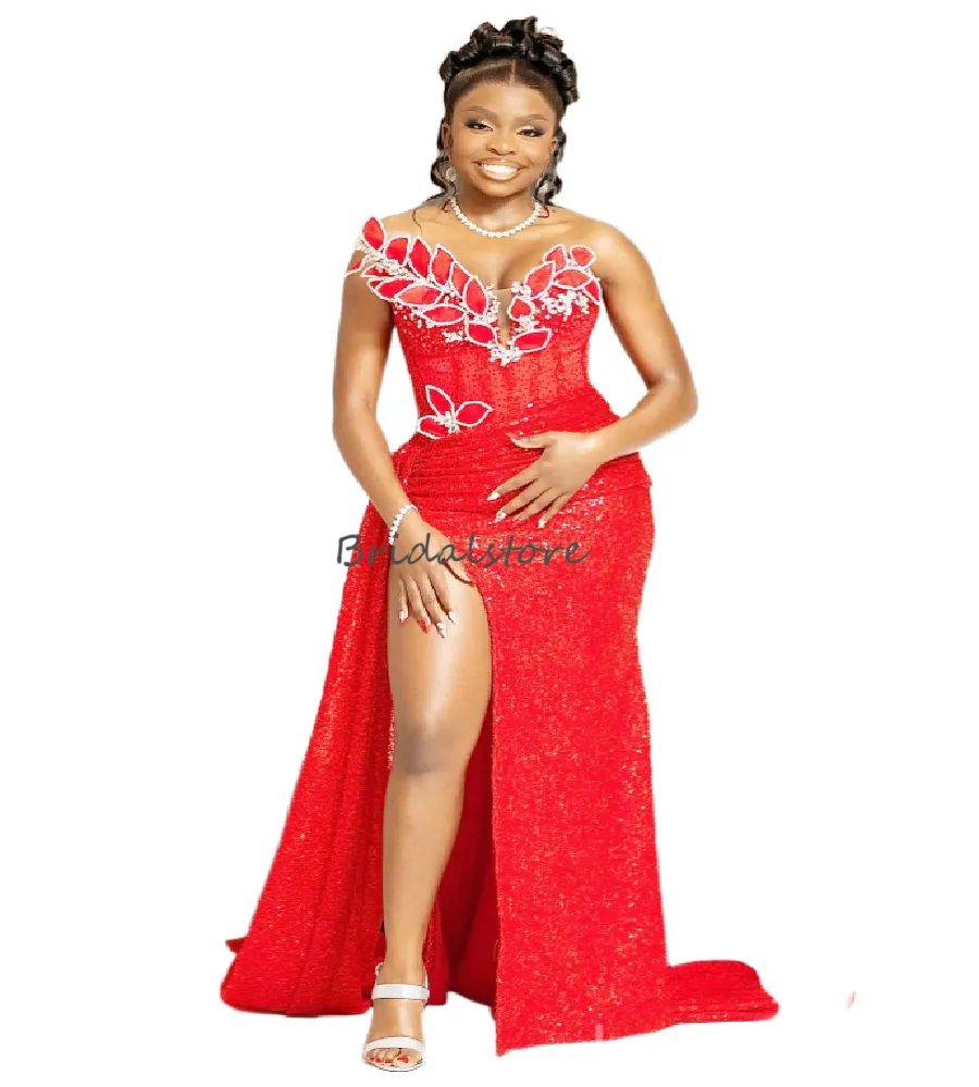Sparkly Red Sequin Prom Dress For Black Girls Plus Size Sweetheart Mermaid Evening Gowns Sexy High Slit African Nigeria Forma Occasion Aso Ebi Sparkly Red Sequin Prom Dress For Black Girls Plus Size Sweetheart Mermaid Evening Gowns Sexy High Slit African Nigeria Forma Occasion Aso Ebi