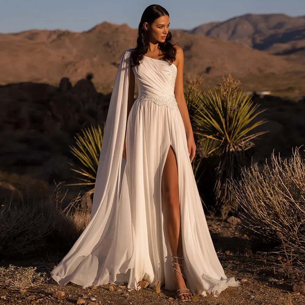 one shoulder chiffon wedding dress One-Shoulder Floor-Length Chiffon Wedding Dress A-Line Amoris T741W
