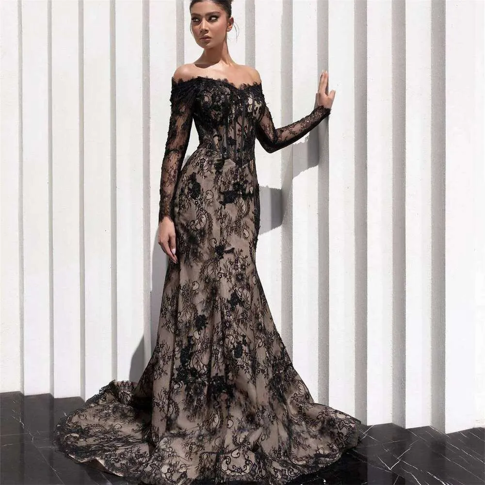 59% OFF Lace Black Long‑Sleeve Bespoke Evening Gown – Wedding, Prom & Party Dress