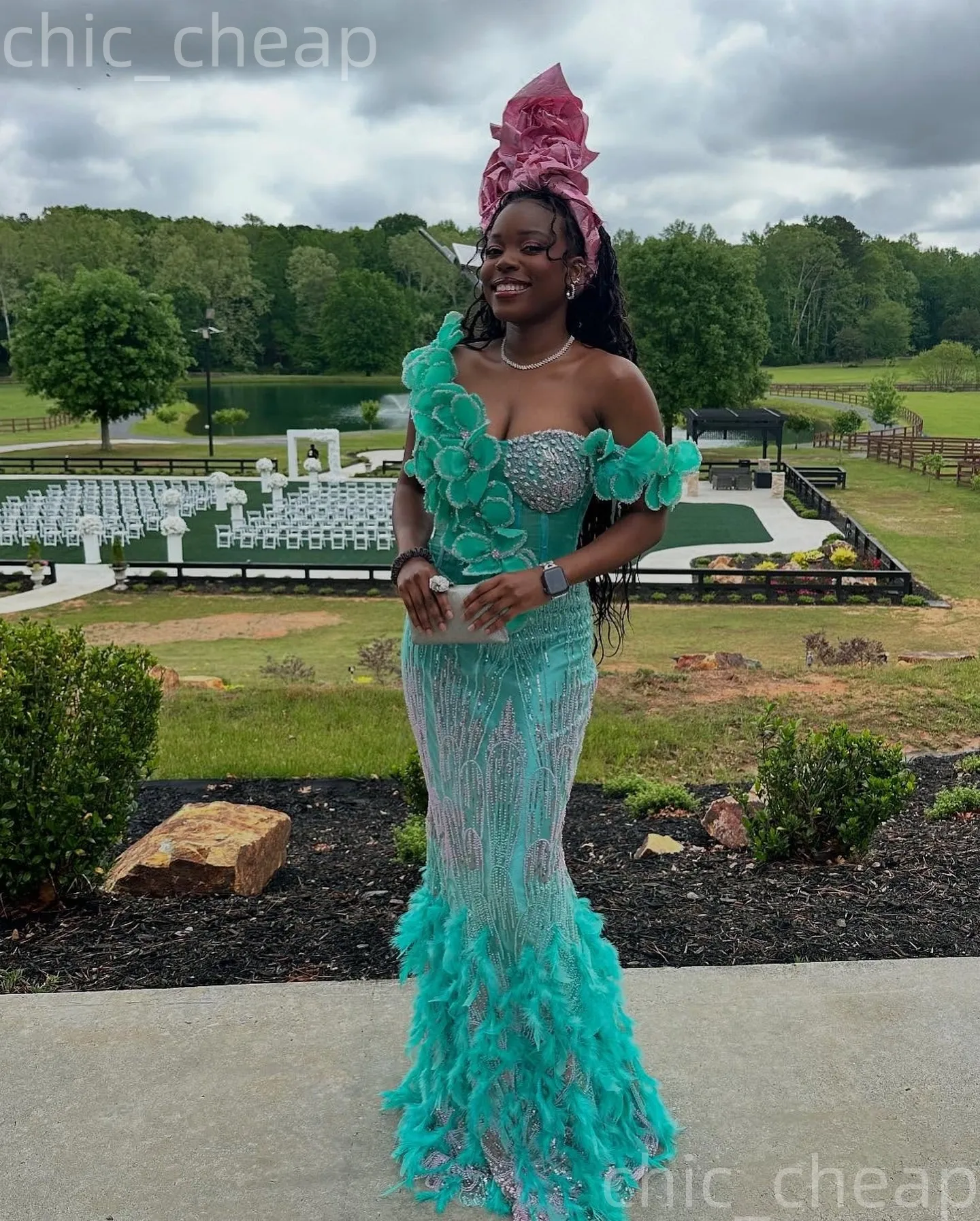 Aso Ebi Turquoise Mermaid Prom Dress 2026 Lace-Up Back Sequined Evening Gown for Black Women from Dhgate Prom Dresses