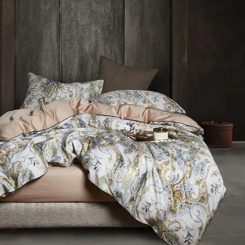 Egyptian Cotton Bedding Set 3-Piece Queen King Size Flamingo Leaf Duvet ...