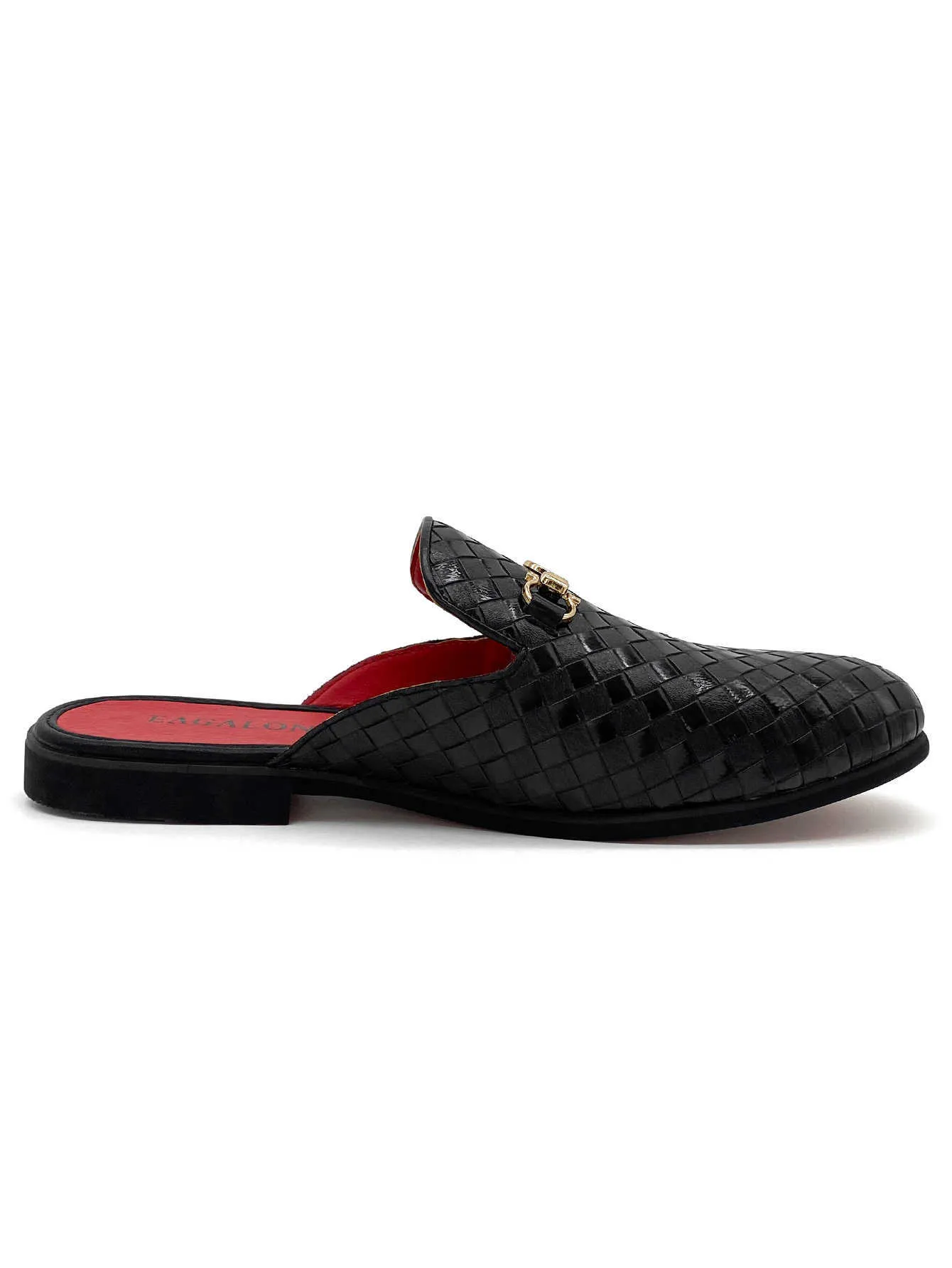Bulk Mens Leather Loafers Woven Buckle Backless Mules 