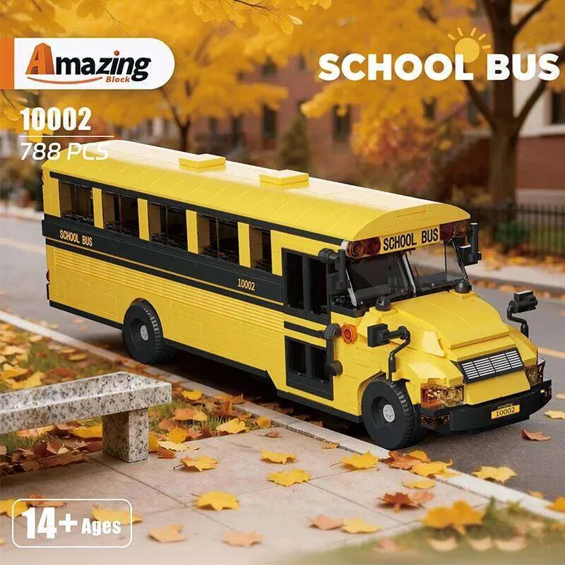 Building Blocks Classic Yellow American School Bus Model Bricks Desktop ...