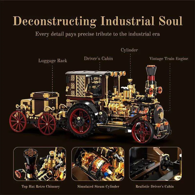 New Arrival MOC Retro Mechanical Steam Car 3D Yi TL1,523.66
