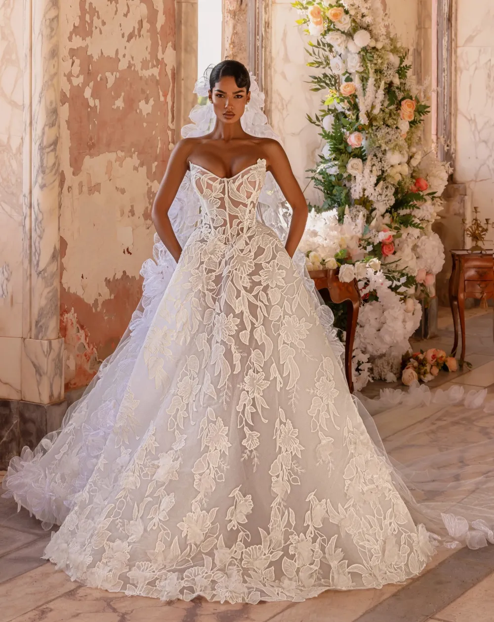 A-Line Wedding Dress Lace Beads Applique Strapless Sleeveless Cathedral Train Plus Size from Dhgate Ball Gown Wedding Dresses