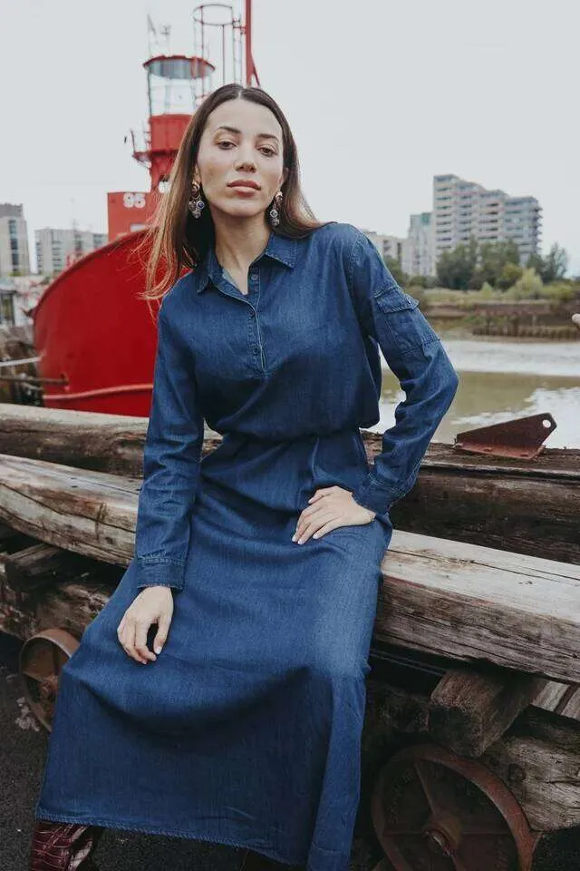denim and chiffon dress Asymmetric Denim Chiffon Dress
