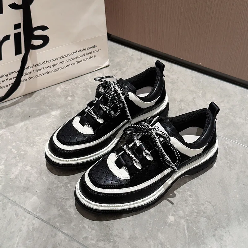 Luxusschuhe 2026 Damen Stepp-Plateau-Sneaker, Argyle-Muster, klobige Sohle, Freizeitschuhe, Größen 34-40, versandkostenfrei_voghion.com