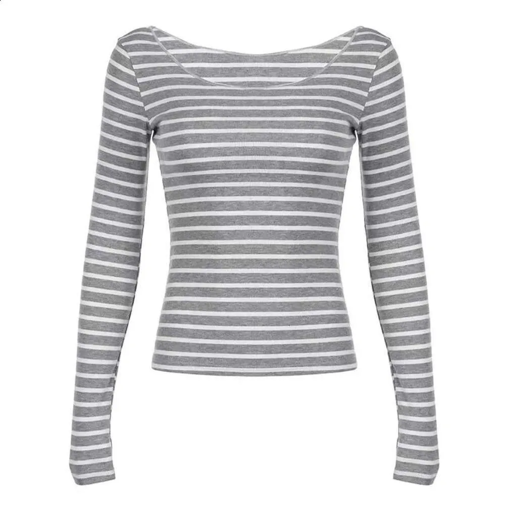 Y2k Grunge Emo 00S Vintage Black Grey Striped Off Shoulder Long
