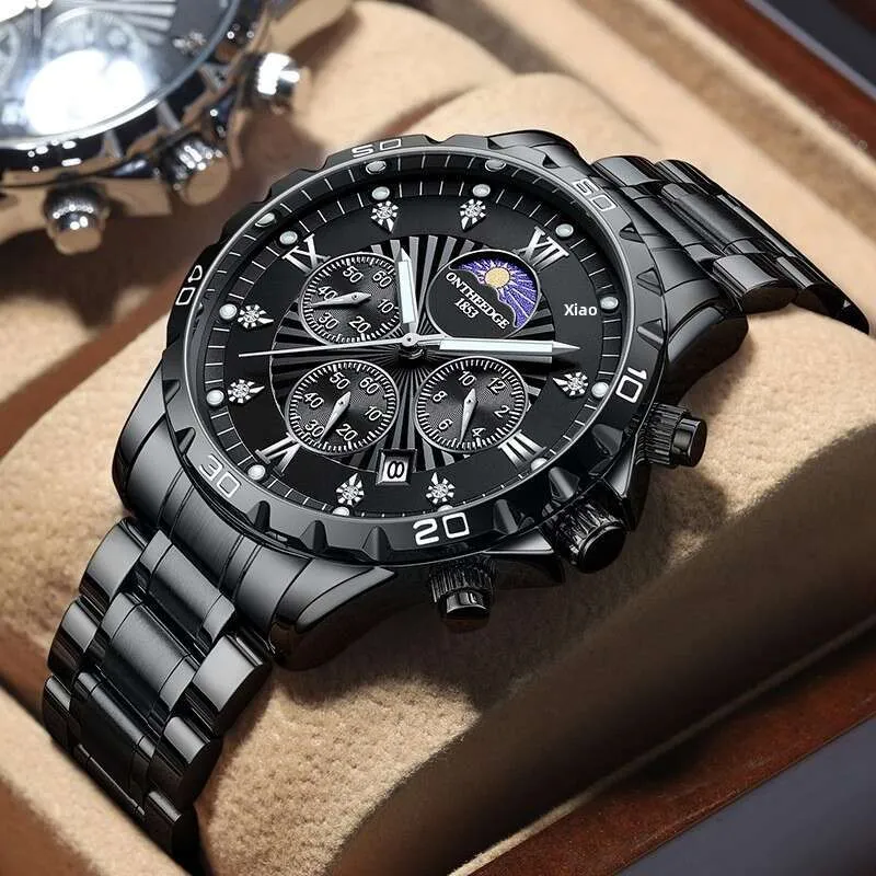 Mens Waterproof Luminous Watch Multifunctional Moon From