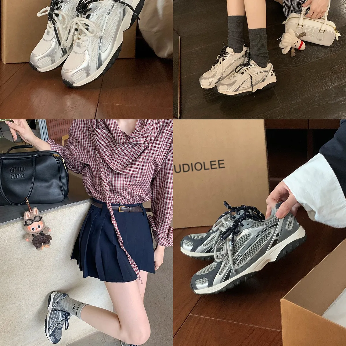 Luxuriöse Retro Sneaker Aus Mesh Und Wildleder Mit Chunky Sohle_voghion.com