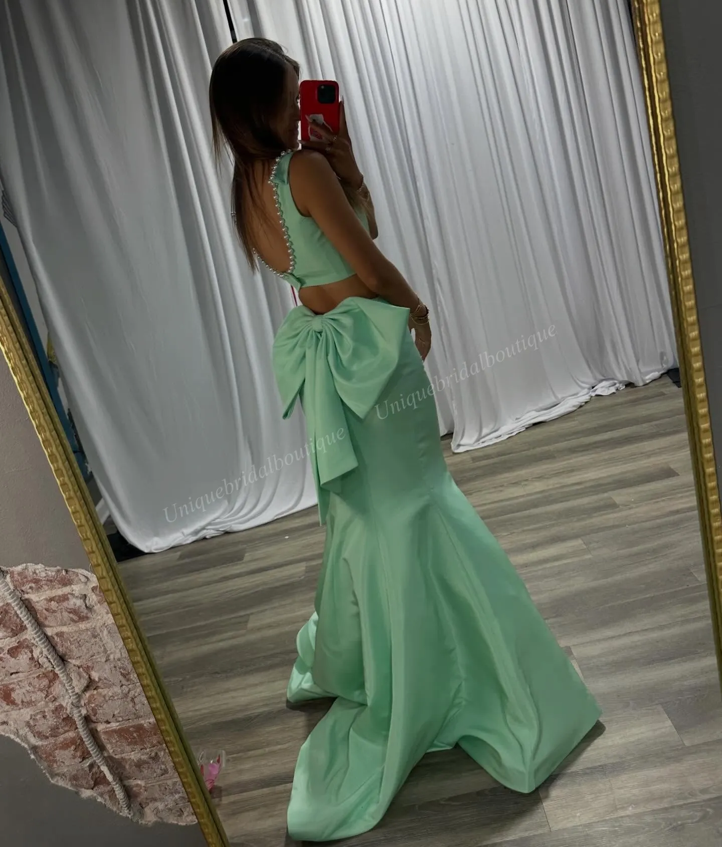 green two piece homecoming dress 2-Piece Pearl Embellished Light Taffeta Mermaid Prom with Zipper Backless Crop Top from Dhgate Designer Occasion Dresses Fall 25