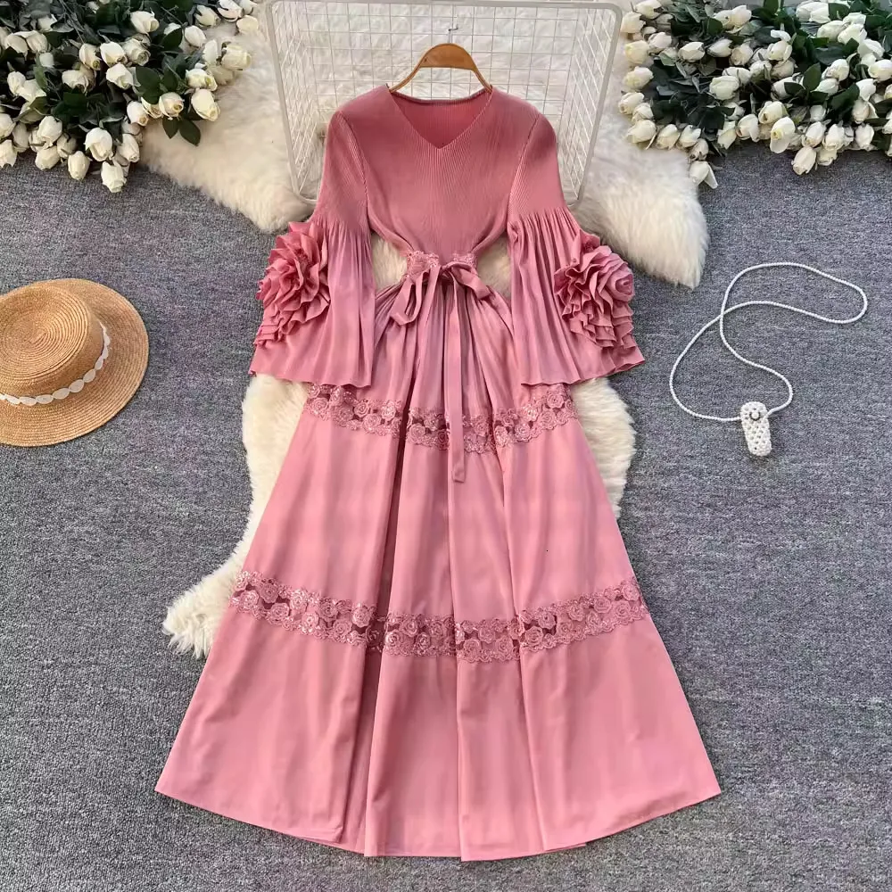 japanese style high neck dress Luxury Pleated High-Neck Dress