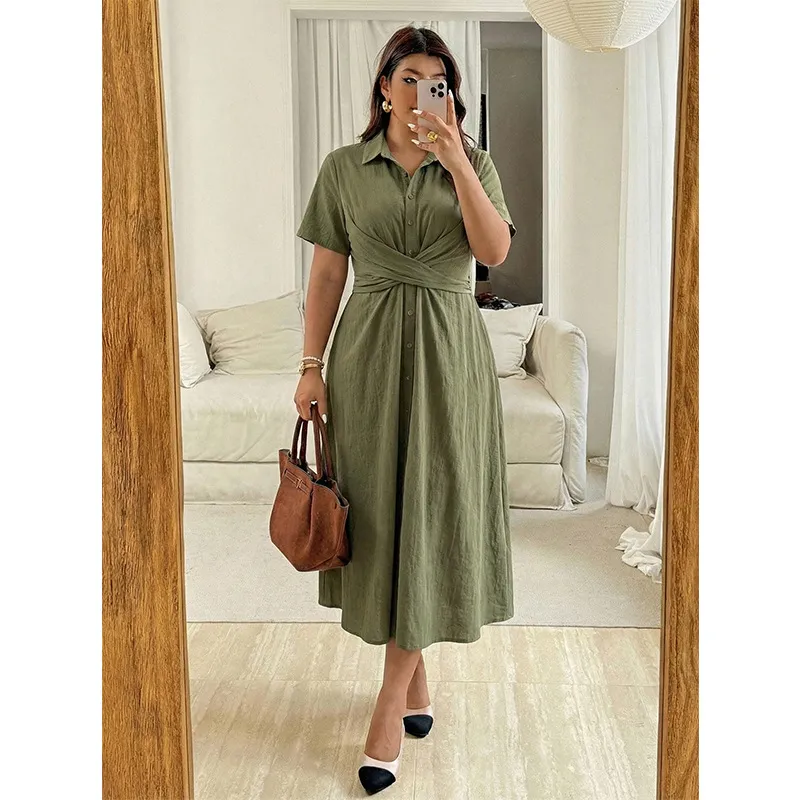 Plus Size Olive Green Kinked Shirt Dress, Cross... From Yaoliufa168,  $155.78 | DHgate.Com