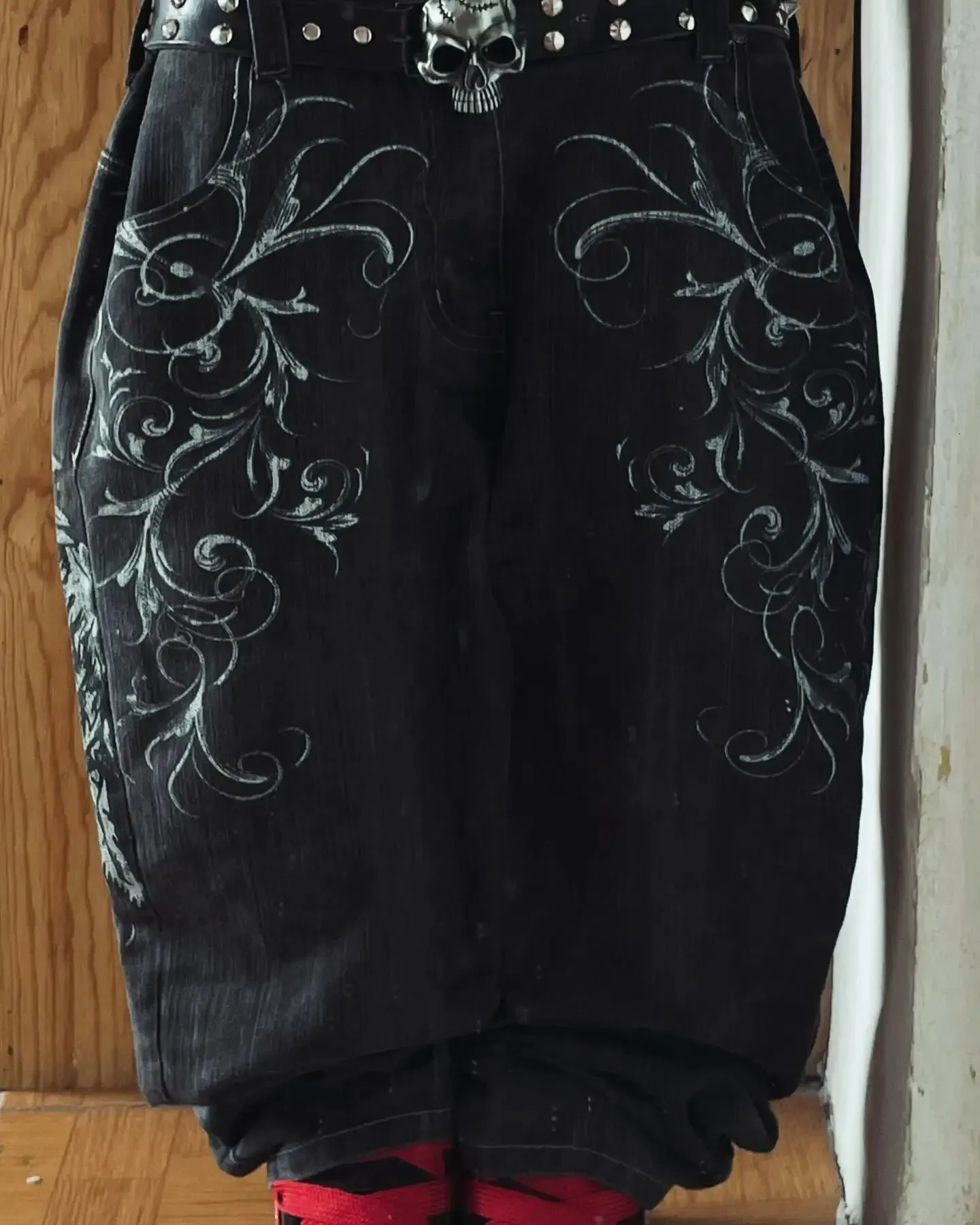 Gothic Retro Y2K Cross Embroidery Patchwork Baggy... From Hui01 