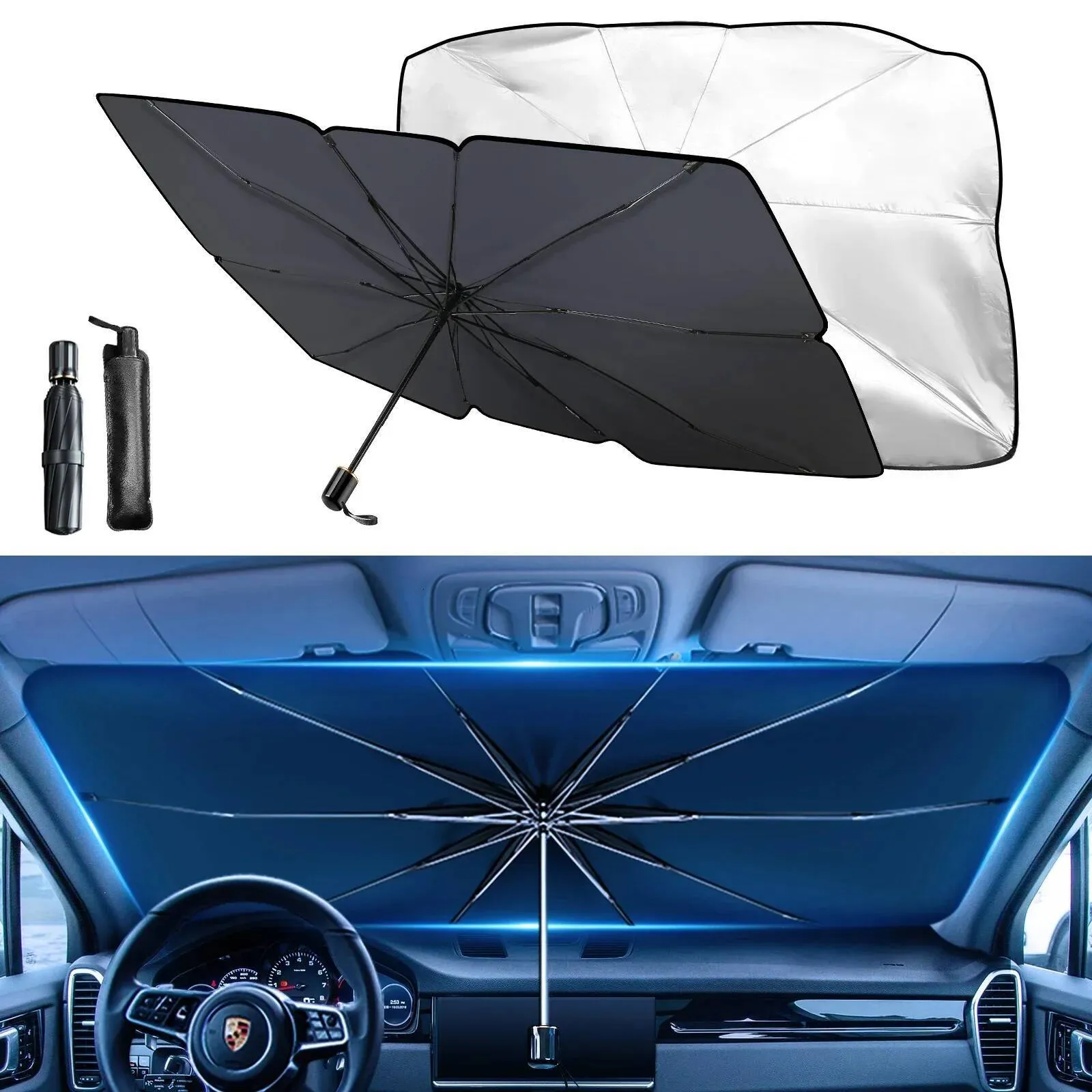 Car Front Windshield Sunshade Umbrella with Glue Sticker, Plastic ...