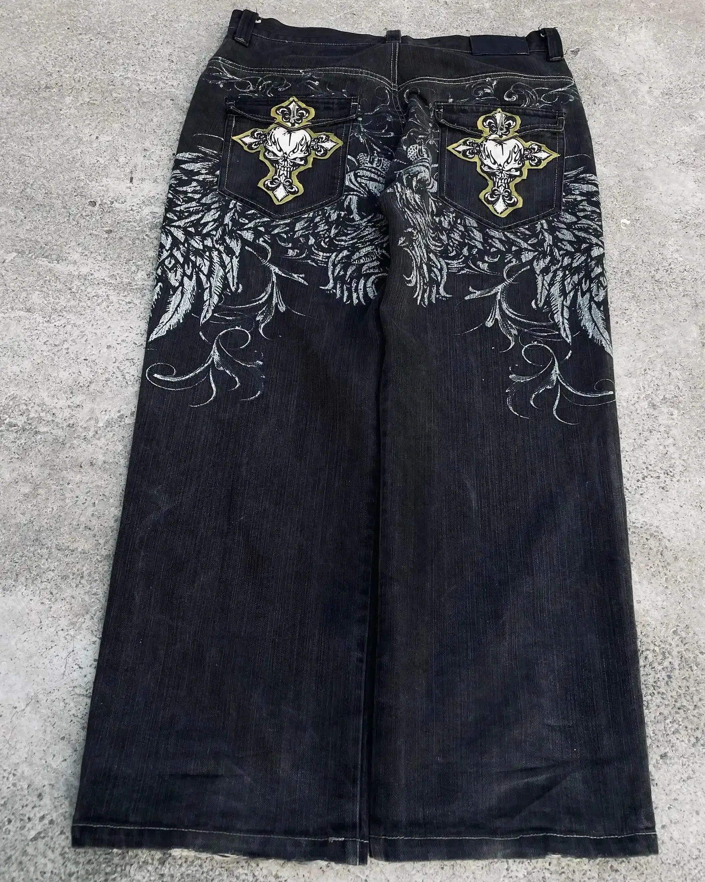 Gothic Retro Y2K Cross Embroidery Patchwork Baggy... From Hui01 