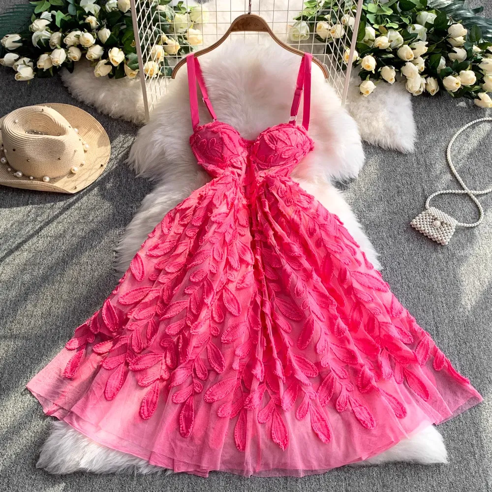 Lace Embroidery Mesh Camisole Dress – Sleeveless Summer Mini Dress