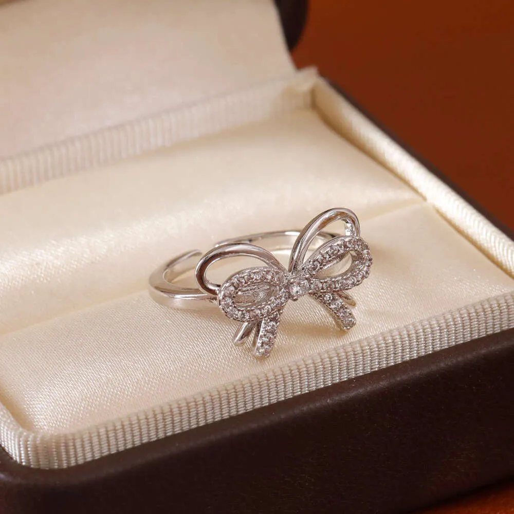 light Luxury Bow With Full Diamond Zirconia Open Trendy Ring Accessory_voghion.com