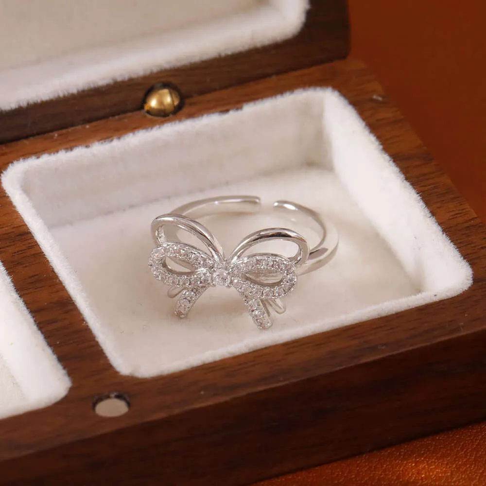 light Luxury Bow With Full Diamond Zirconia Open Trendy Ring Accessory_voghion.com