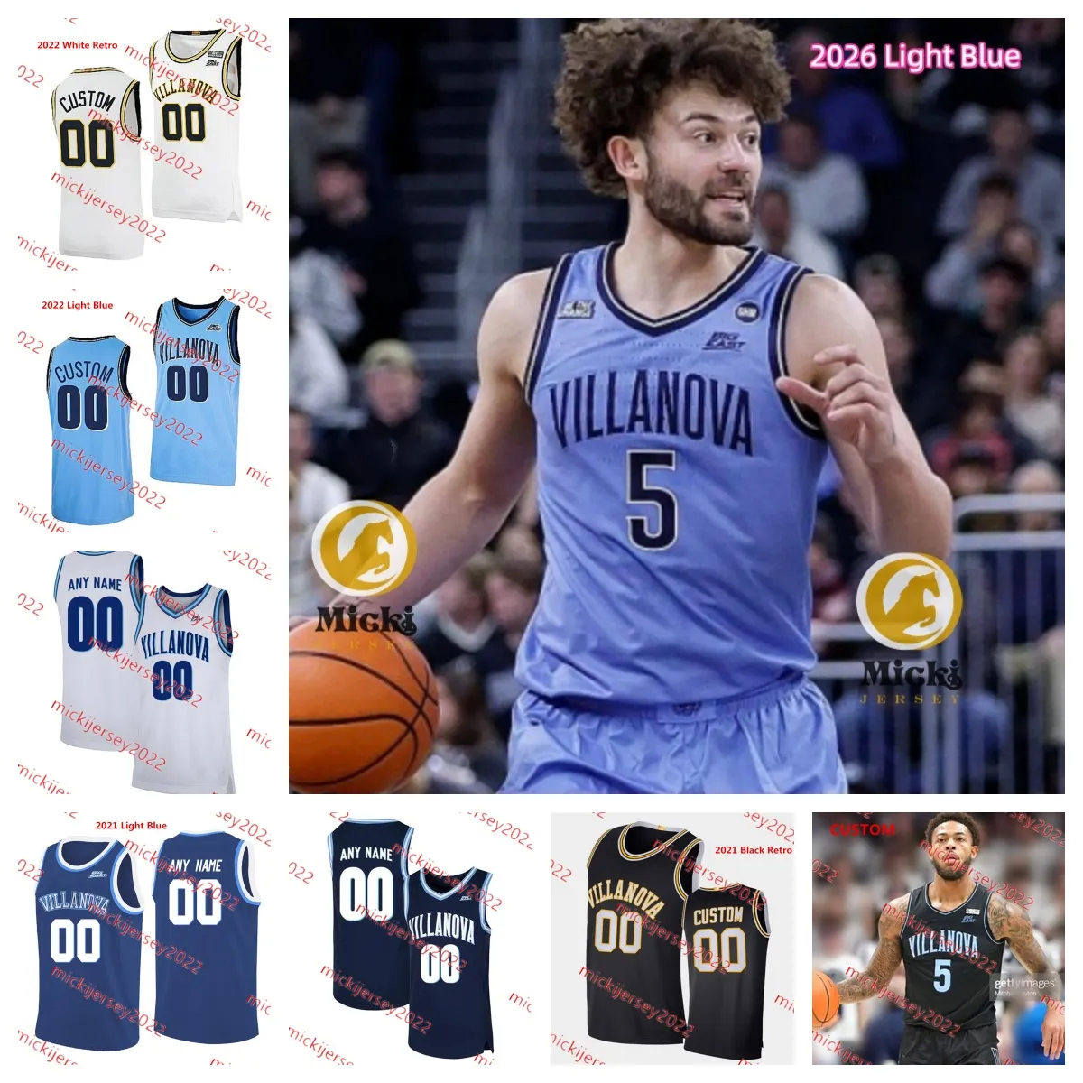 Custom Stitched Villanova Wildcats Basketball Jerseys From