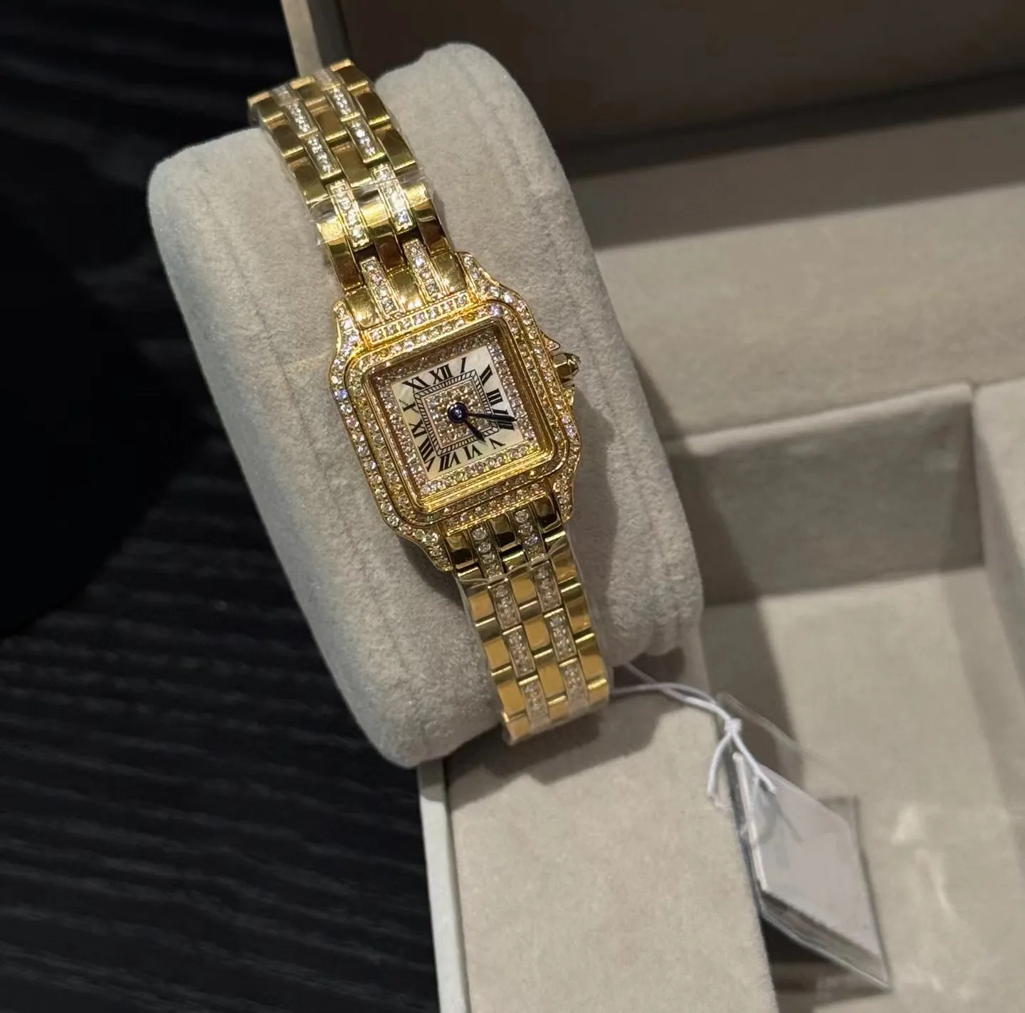 Women Stainless Steel Quartz Leopard Watch with Square White Pearl ...