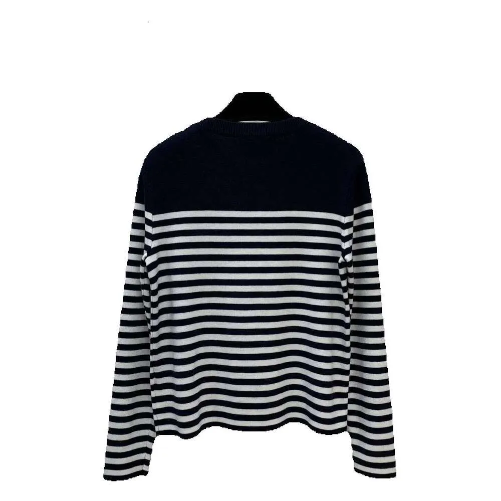Women Slim Fit Striped Wool Blend Knit Top with Covered Button