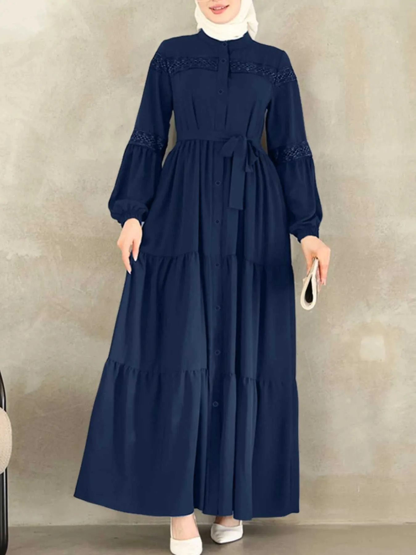 dress female long zanzea Muslim Modest Hijabs Women Long Dresses ZANZEA Lace Patchwork O-Neck Long  Sleeve Belted Tiered A-Line Dress Abaya Robes from Dhgate Ethnic Clothing