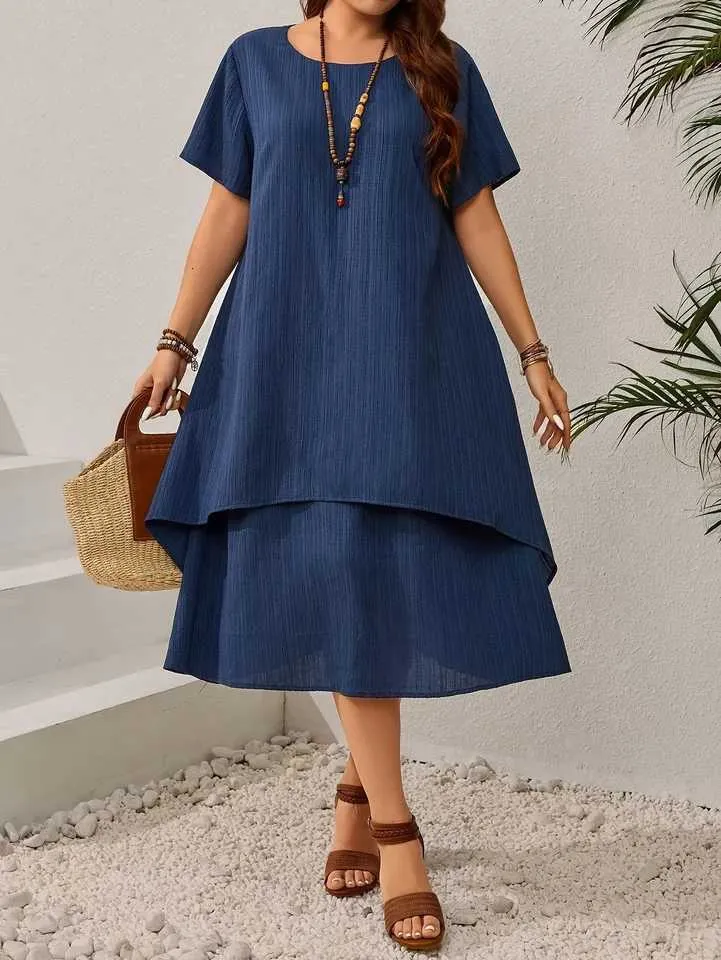 navy blue dress curvy Plus Size Sapphire Garden Satin Dress