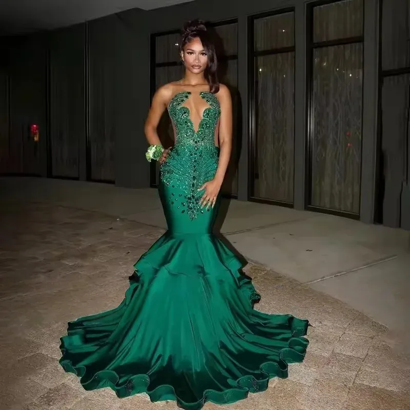 hunter green satin prom dress A-Line V Neck Dark Green Satin Long Prom Dress, Dark Green Evening Dre