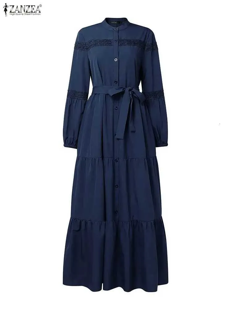 dress female long zanzea Muslim Modest Hijabs Women Long Dresses ZANZEA Lace Patchwork O-Neck Long  Sleeve Belted Tiered A-Line Dress Abaya Robes from Dhgate Ethnic Clothing