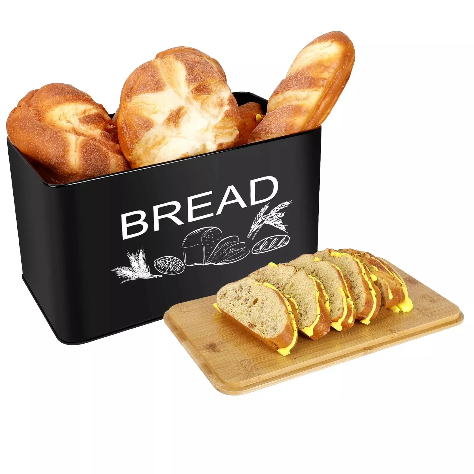 Vertical Metal Bread Box with Wooden Lid, 3-6L Capacity Kitchen Storage ...