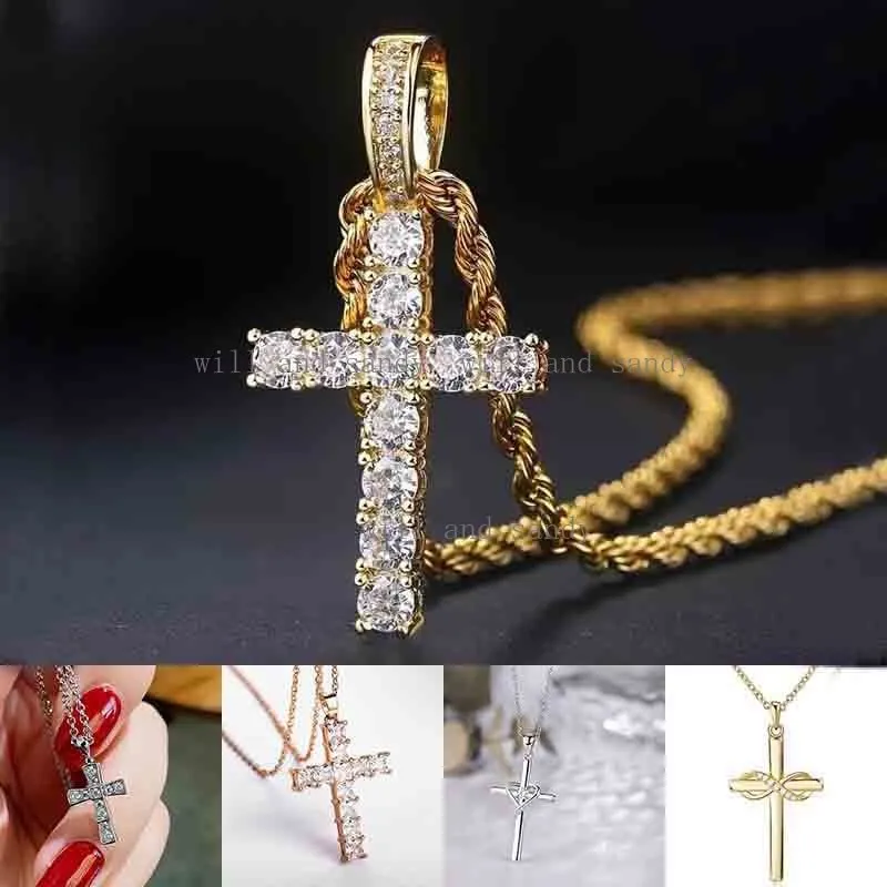 40% OFF Will & Sandy Cubic Zircon Cross Necklace – Luxury Silver/Gold Iced‑Out Pendant for Men & Women