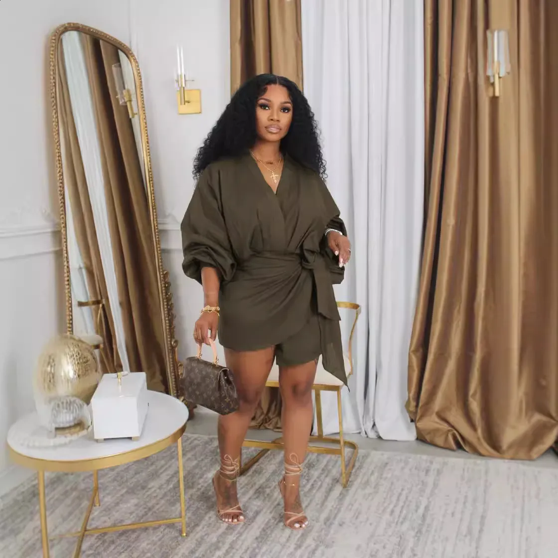 Casual Dresses For Women Lace Up V Neck Mini Dress With Side Folds Long  Sleeve Solid Color Lapel Shirt Dress For Commute And Fall Fashion From  Kong02, $17.69 In Bulk | DHgate.Com