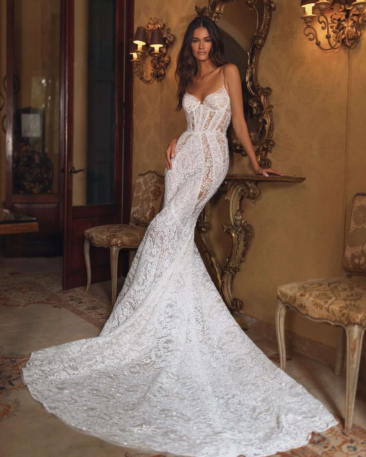 berta bridal mermaid dress Berta Mermaid Wedding Dress Spaghetti Strap Sequin... From Kyuremweding,  Rs.20,444.92